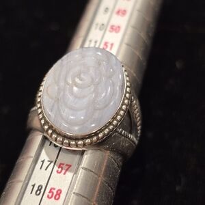 Carolyn Pollack Sterling Silver Blue Lace Agate Carved Flower Ring Size 7
